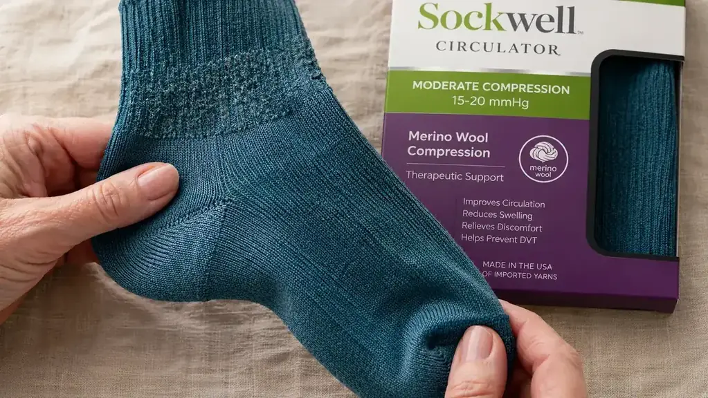 Close-up of the toe and heel area of a Sockwell sock showing fabric texture and construction after multiple washes